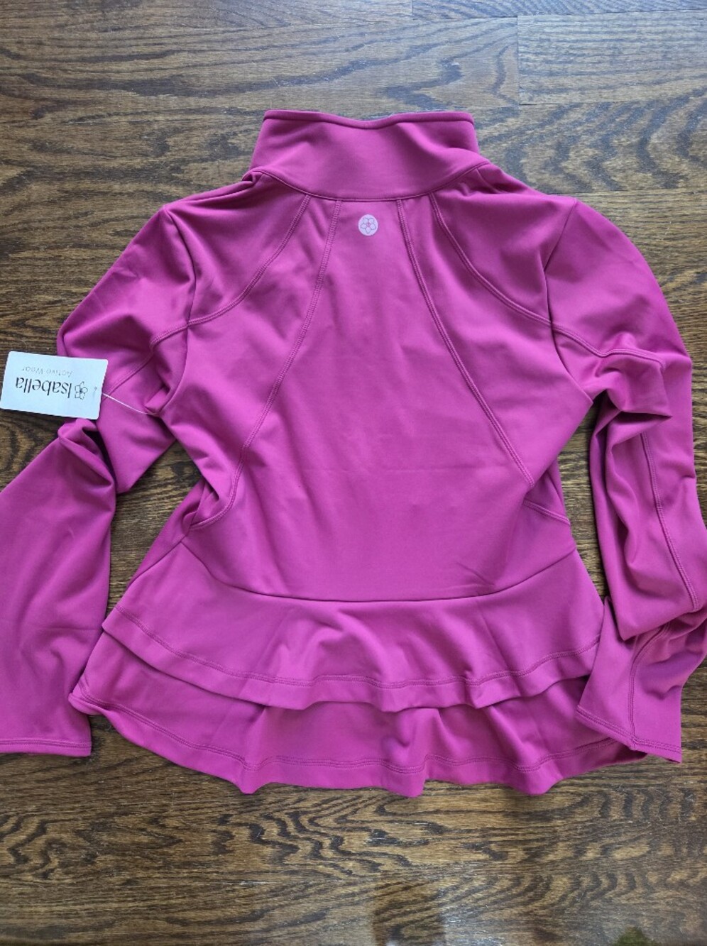 Isabella Activewear Set Fuchsia Zip-Front Ruffle Back Peplum Jacket NWT - Picture 9 of 14